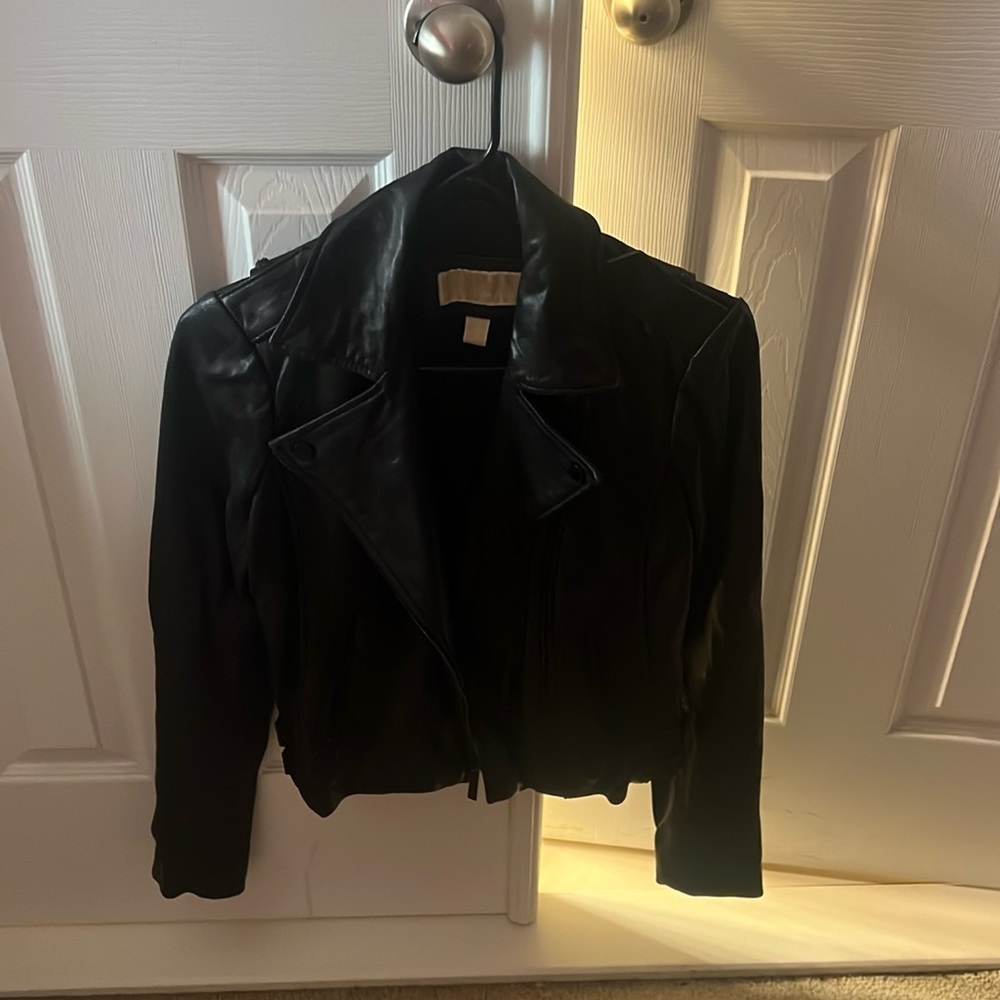 Lamb leather Michael KORS moto jacket…sleeves are zipped at the wrist